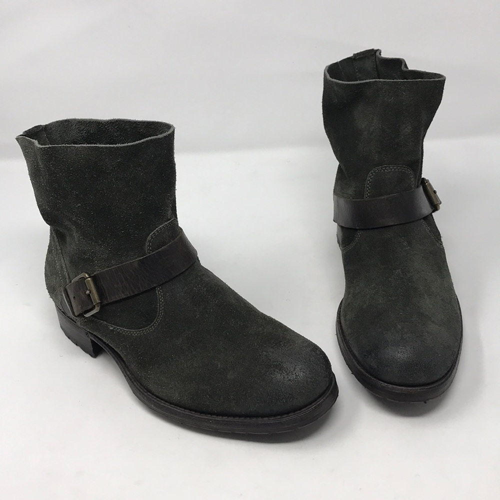 n.d.c. Olive Green Suede Moto Ankle Boots